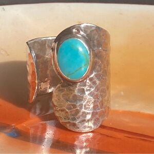Vintage Turquoise 925 Silver HOB Mexico Adjustable Hippie Boho Ring Sz 6.5-7.5